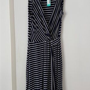 Kaileigh Navy and Cream Striped Midi Dress